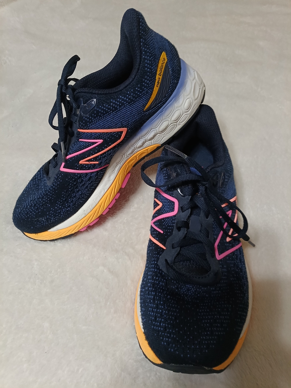 New Balance Navy Running Sneakers with Pink & Yellow Accents